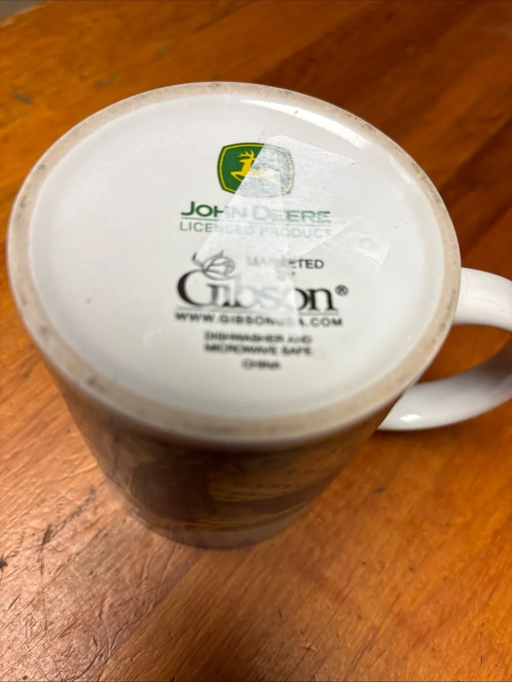 VTG John Deere White Ceramic Farm Scene Coffee Mug with Rural Artwork
